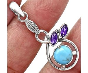 Sleeping Beauty Turquoise and Amethyst Pendant Earrings Set EXT01116 T-1013, 8x8 mm