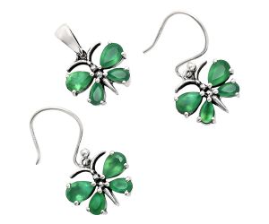 Butterfly - Green Onyx Pendant Earrings Set EXT01117 T-1014, 6x4 mm