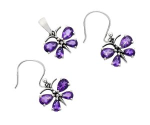 Butterfly - African Amethyst Pendant Earrings Set EXT01126 T-1014, 6x4 mm