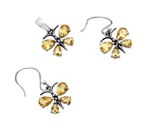 Butterfly - Citrine Pendant Earrings Set EXT01160 T-1014, 6x4 mm