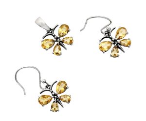 Butterfly - Citrine Pendant Earrings Set EXT01161 T-1014, 6x4 mm