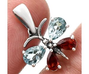 Butterfly - Sky Blue Topaz and Garnet Pendant Earrings Set EXT01173 T-1014, 6x4 mm