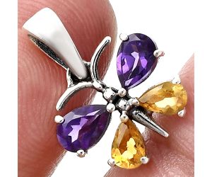 Butterfly - African Amethyst and Citrine Pendant Earrings Set EXT01191 T-1014, 6x4 mm