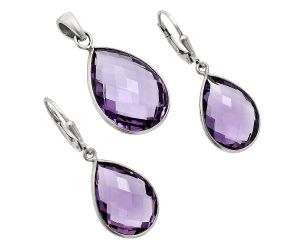 Amethyst Checker Briolette Pendant Earrings Set EXT01208 T-1015, 16x22 mm