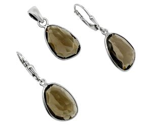 Smoky Quartz Pendant Earrings Set EXT01218 T-1015, 11x16 mm