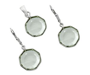 Prasiolite (Green Amethyst) Pendant Earrings Set EXT01224 T-1015, 14x14 mm