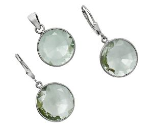 Prasiolite (Green Amethyst) Pendant Earrings Set EXT01225 T-1015, 16x16 mm