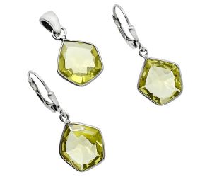 Lemon Quartz Pendant Earrings Set EXT01227 T-1015, 13x14 mm