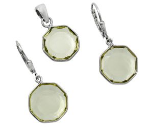 Lemon Quartz Pendant Earrings Set EXT01228 T-1015, 14x14 mm