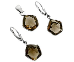 Smoky Quartz Pendant Earrings Set EXT01238 T-1015, 13x14 mm