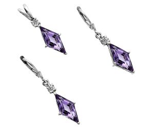 Amethyst and Moissanite Pendant Earrings Set EXT01247 T-1016, 7x16 mm