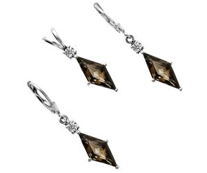 Smoky Quartz and Moissanite Pendant Earrings Set EXT01257 T-1016, 7x16 mm