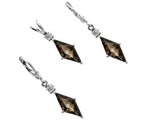 Smoky Quartz and Moissanite Pendant Earrings Set EXT01258 T-1016, 7x16 mm