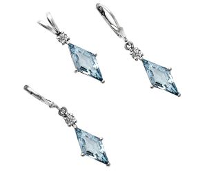 Sky Blue Topaz and Moissanite Pendant Earrings Set EXT01262 T-1016, 7x16 mm