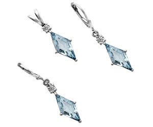 Sky Blue Topaz and Moissanite Pendant Earrings Set EXT01263 T-1016, 7x16 mm