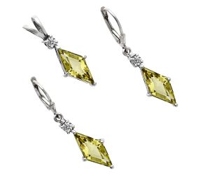 Green Gold and Moissanite Pendant Earrings Set EXT01264 T-1016, 7x16 mm