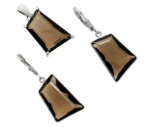 Smoky Quartz Pendant Earrings Set EXT01280 T-1017, 14x21 mm