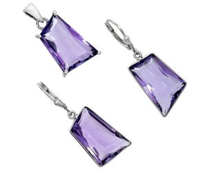 Amethyst Pendant Earrings Set EXT01292 T-1017, 14x21 mm