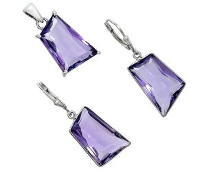 Amethyst Pendant Earrings Set EXT01293 T-1017, 14x21 mm