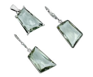 Prasiolite (Green Amethyst) Pendant Earrings Set EXT01337 T-1017, 14x21 mm