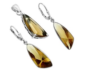 Whiskey Quartz Pendant Earrings Set EXT01365 T-1017, 9x24 mm