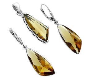 Whiskey Quartz Pendant Earrings Set EXT01366 T-1017, 9x24 mm