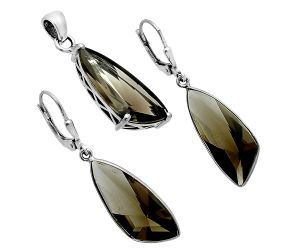 Smoky Quartz Pendant Earrings Set EXT01369 T-1017, 9x24 mm