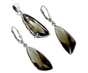 Smoky Quartz Pendant Earrings Set EXT01370 T-1017, 9x24 mm