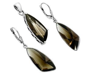 Smoky Quartz Pendant Earrings Set EXT01378 T-1017, 9x24 mm