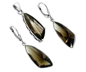 Smoky Quartz Pendant Earrings Set EXT01379 T-1017, 9x24 mm