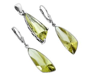 Green Gold Pendant Earrings Set EXT01407 T-1017, 9x24 mm