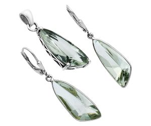 Prasiolite (Green Amethyst) Pendant Earrings Set EXT01411 T-1017, 9x24 mm