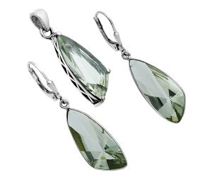 Prasiolite (Green Amethyst) Pendant Earrings Set EXT01431 T-1017, 9x24 mm