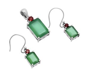 Green Onyx and Garnet Pendant Earrings Set EXT01459 T-1019, 10x14 mm