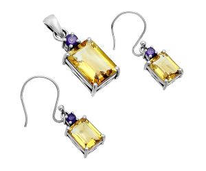 Citrine and Amethyst Pendant Earrings Set EXT01475 T-1019, 10x14 mm