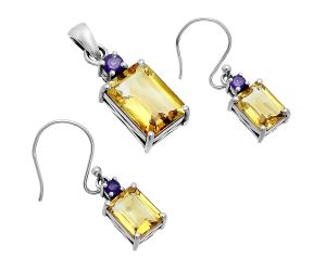 Citrine and Amethyst Pendant Earrings Set EXT01476 T-1019, 10x14 mm