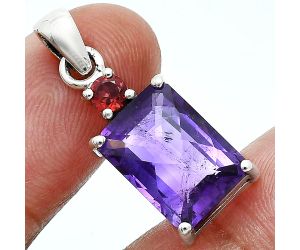 African Amethyst Checker and Garnet Pendant Earrings Set EXT01495 T-1019, 10x14 mm