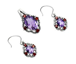 African Amethyst and Garnet Pendant Earrings Set EXT01510 T-1020, 10x14 mm