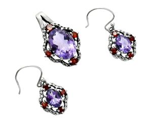 African Amethyst and Garnet Pendant Earrings Set EXT01513 T-1020, 10x14 mm