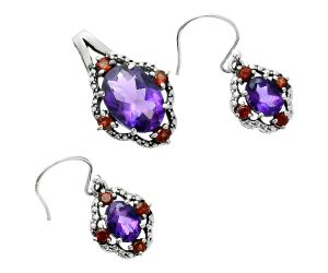 African Amethyst and Garnet Pendant Earrings Set EXT01514 T-1020, 10x14 mm