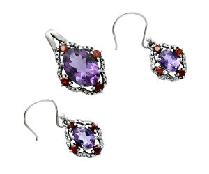 African Amethyst and Garnet Pendant Earrings Set EXT01517 T-1020, 10x14 mm