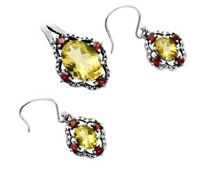 Citrine and Garnet Pendant Earrings Set EXT01521 T-1020, 10x14 mm