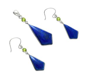 Lapis Lazuli and Peridot Pendant Earrings Set EXT01543 T-1010, 14x29 mm