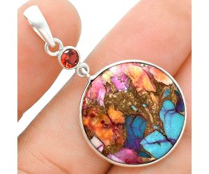 Kingman Orange Dahlia Turquoise and Garnet Pendant Earrings Set EXT01551 T-1010, 21x21 mm