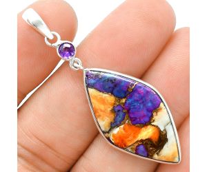 Spiny Oyster Turquoise and Amethyst Pendant Earrings Set EXT01569 T-1010, 16x30 mm