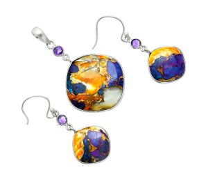 Spiny Oyster Turquoise and Amethyst Pendant Earrings Set EXT01570 T-1010, 22x22 mm