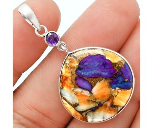 Spiny Oyster Turquoise and Amethyst Pendant Earrings Set EXT01580 T-1010, 23x23 mm