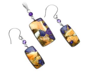 Spiny Oyster Turquoise and Amethyst Pendant Earrings Set EXT01583 T-1010, 16x26 mm