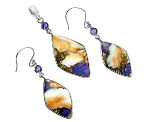 Spiny Oyster Turquoise and Amethyst Pendant Earrings Set EXT01585 T-1010, 18x30 mm