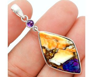 Spiny Oyster Turquoise and Amethyst Pendant Earrings Set EXT01585 T-1010, 18x30 mm